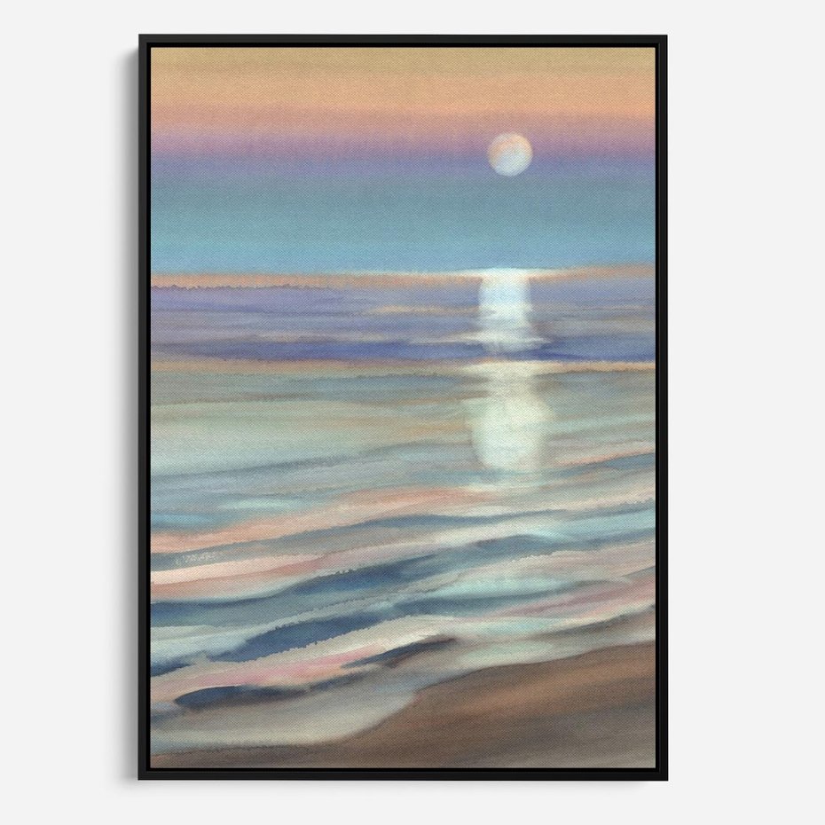 Obraz w ramie 70x100 - Witraże roziskrzonych myśli - akwarela, zamglony wschód słońca - rama czarna