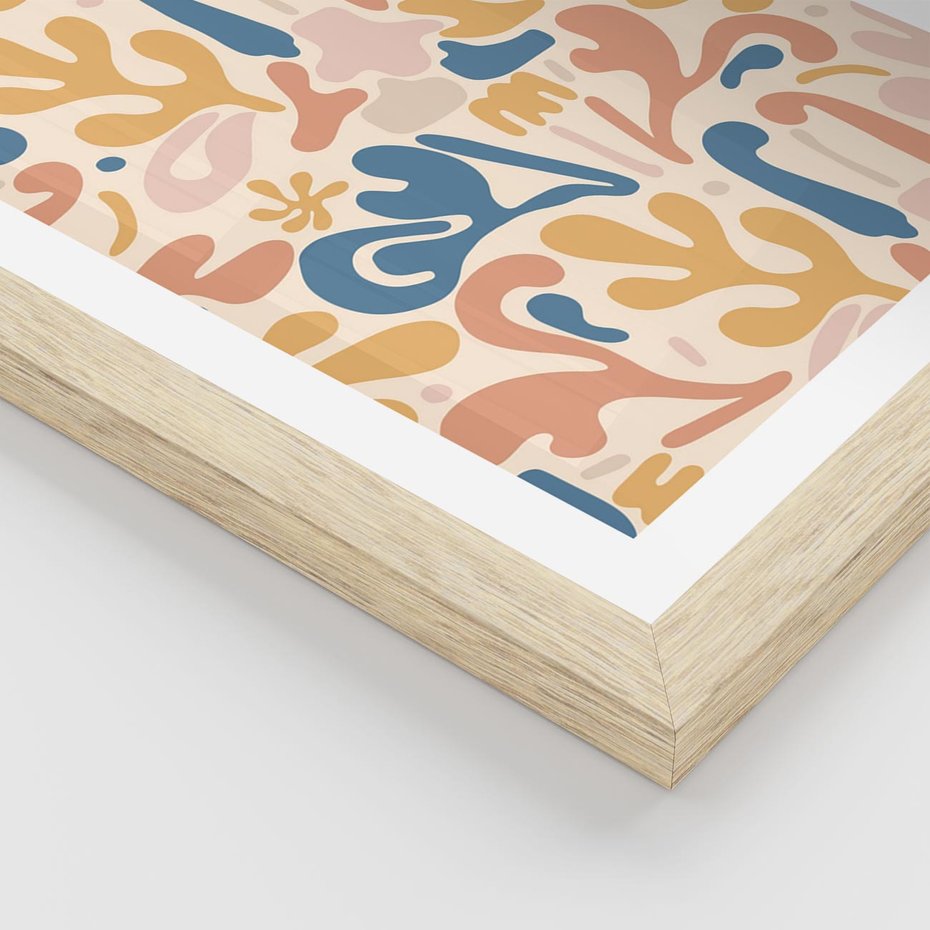 Plakat w ramie 30x40 - Symfonia Radosnych Barw - abstrakcyjne pastelowe formy, nowoczesna grafika w stylu boho - rama drewno