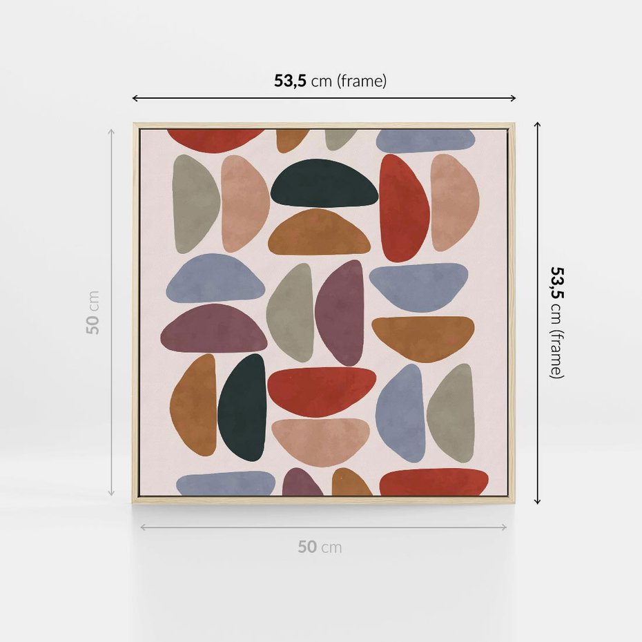 Obraz w ramie 50x50 - Kolorowe Echo Boho - abstrakcyjny obraz, geometryczna kompozycja - rama drewno