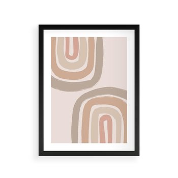 Plakat w ramie 50x70 - Migotliwe Tęczowe Przestrzenie - abstakcyjne tęcze, delikatne odcienie beżu - rama czarna
