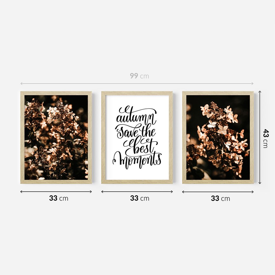 Zestaw obrazy w ramie 30x40 galeria - Hortensja, kwiaty, suche, cytat - rama drewno