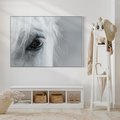 Obraz w ramie 120x80 - Oko Mocy - czarno białe zdjęcie, zbliżenie makro na oko konia - rama biała