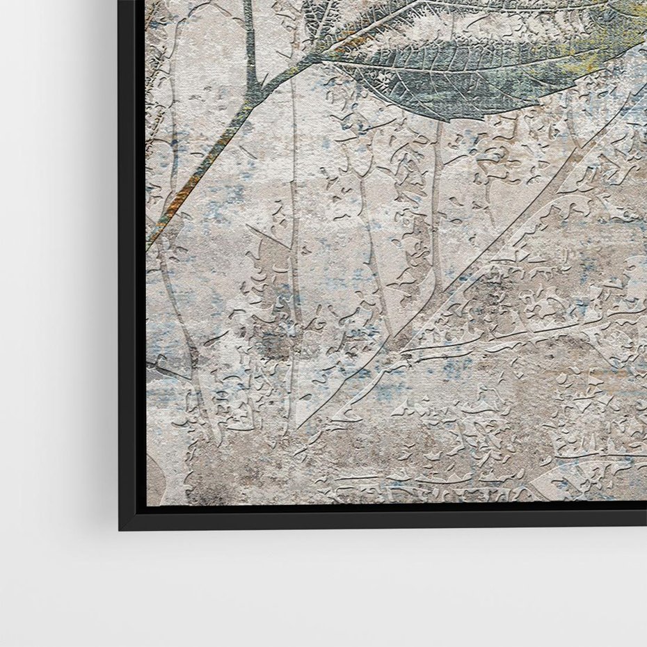 Obraz w ramie 50x50 - Betonowe Wspomnienia Liści - odciski w betonie, odbitki - rama czarna