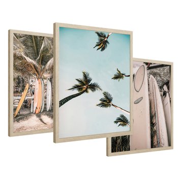 Zestaw obrazy w ramie 50x70 galeria - Surfing, palmy, wakacje - rama drewno