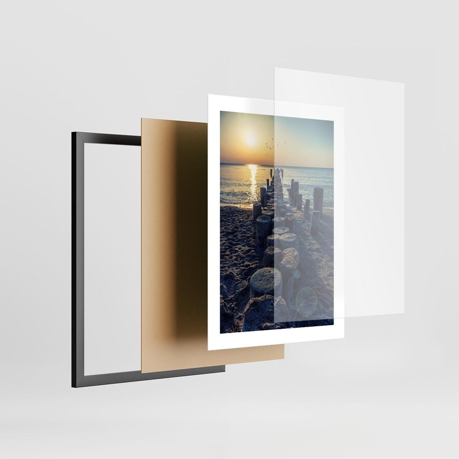 Plakat w ramie 30x40 - Zachód Słońca nad Morzem - morze, zachód - rama czarna