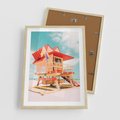 Plakat w ramie 50x70 - Rajski Widok - plaża miami, domek ratownika - rama drewno