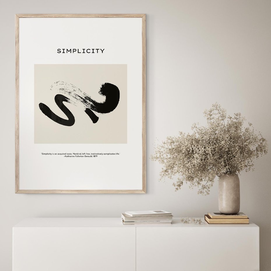 Plakat w ramie 50x70 - Prostota w kształcie - abstrakcja, maźnięcie farbą - rama drewno