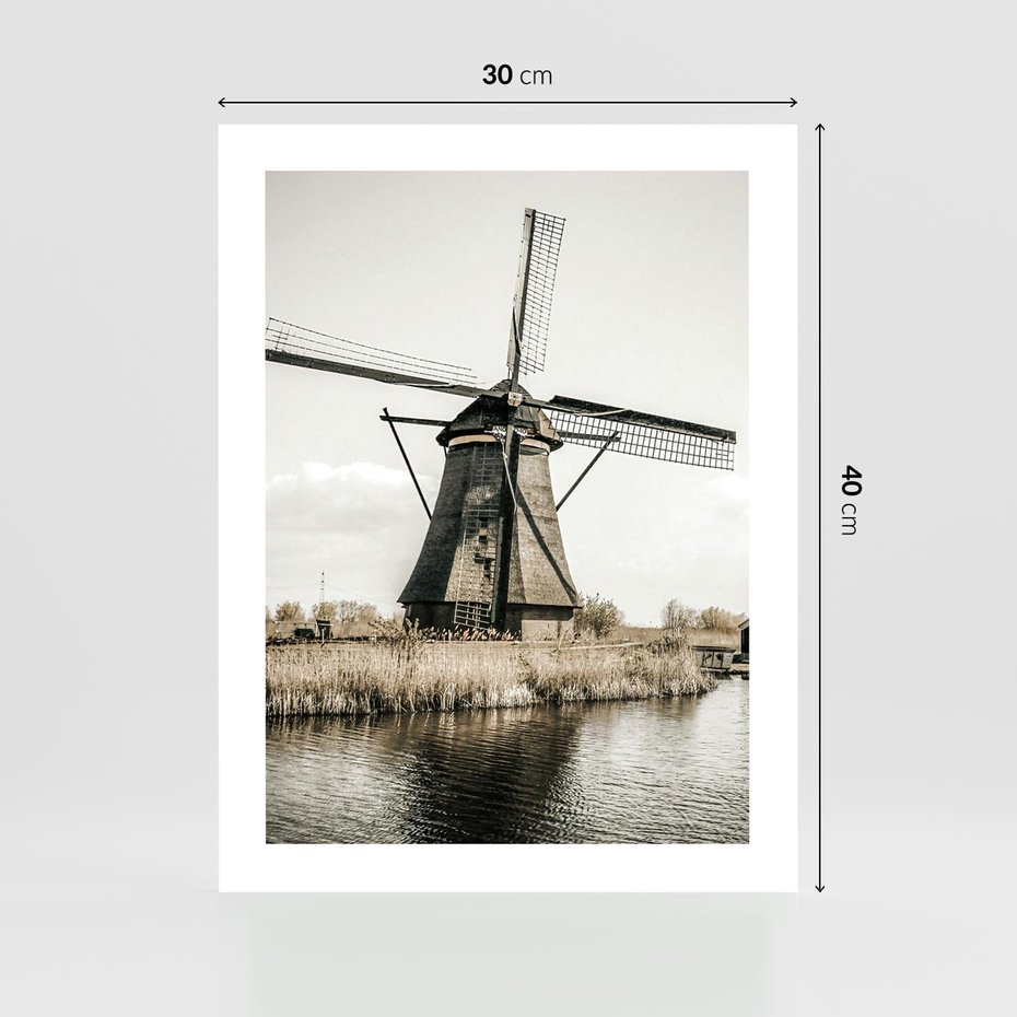 Plakat bez ramy 30x40 - Holenderski Wiatrak w Sepii - holenderski wiatrak, młyn