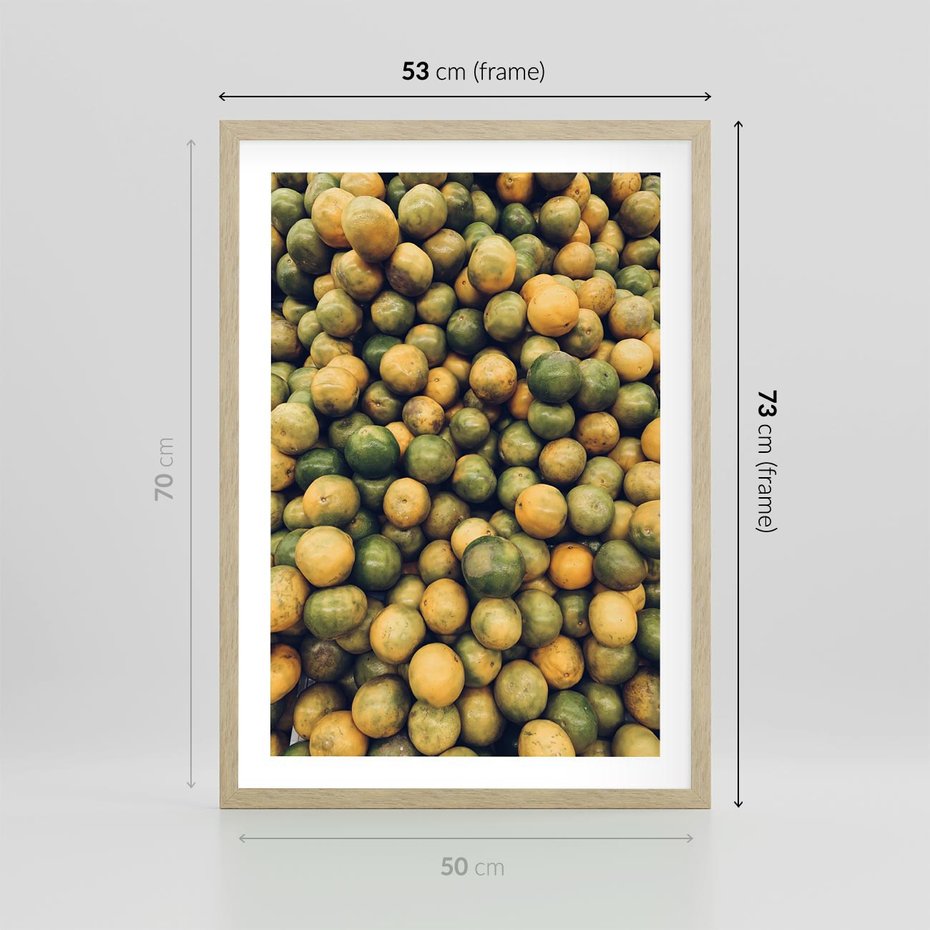 Plakat w ramie 50x70 - Świeżość Cytrusów - cytryny, limonki - rama drewno