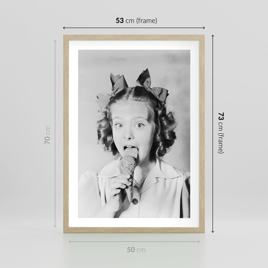 Plakat w ramie 50x70 - Pyszny Deser - retro zdjęcie, czarno białe - rama drewno