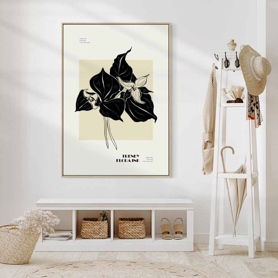 Obraz w ramie 80x120 - Ekspresja w szkicowanych kształtach - kwiaty, typografia - rama drewno