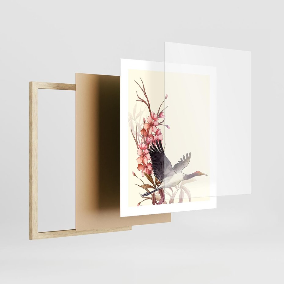 Plakat w ramie 40x50 - Szept Japonii - japońska sztuka, ptak - rama drewno