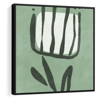 Obraz w ramie 50x50 - Objęcia Zieleni - zielona abstrakcja, zgaszona zieleń - rama czarna