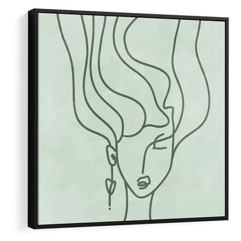 Obraz w ramie 50x50 - Spokojne Objęcia Natury - abstrakcja, zielony szkic - rama czarna