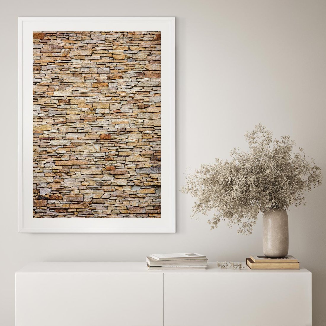 Plakat w ramie 50x70 - Mur z cegieł - surowa elegancja - mur, cegły - rama biała