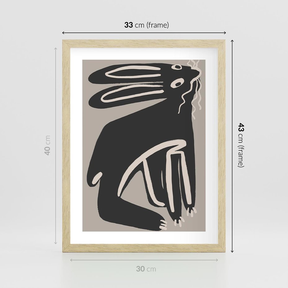 Plakat w ramie 30x40 - Konturujące Struktury - skandynawska sztuka, królik - rama drewno