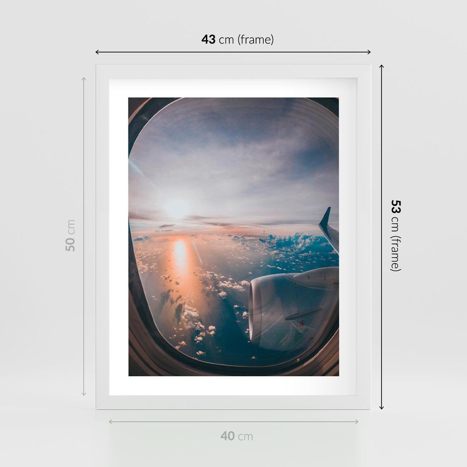 Plakat w ramie 40x50 - Widok z Góry - fotografia, zdjecie z okna samolotu - rama biała