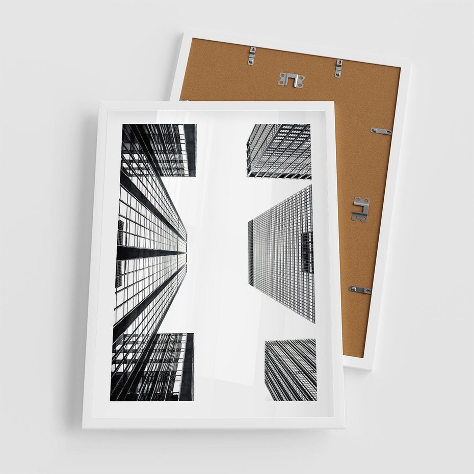 Plakat w ramie 50x70 - Architektoniczna Symetria - architektura, wysoki wieżowiec - rama biała