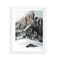 Plakat w ramie 50x70 - Górski Raj z Chatką - górskie szczyty, ośnieżone góry - rama biała