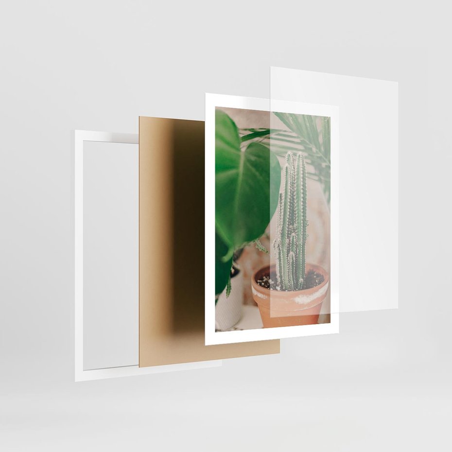 Plakat w ramie 50x70 - Boho Urok - kaktus w doniczce, gliniana doniczka - rama biała