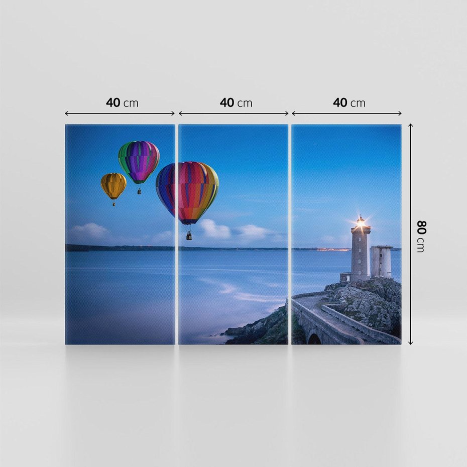 Obraz na płótnie 120x80 - Latarnia morska z balonami nad morzem - latarnia, morska
