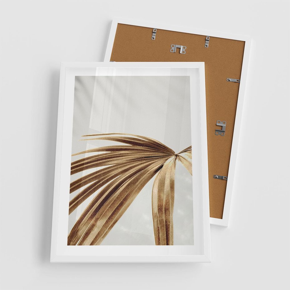 Plakat w ramie 50x70 - Egzotyczny Blask - złote, liście - rama biała
