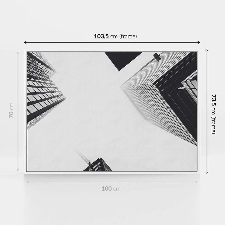 Obraz w ramie 100x70 - Nowoczesna Dynamika - perspektywa, wieżowce - rama biała