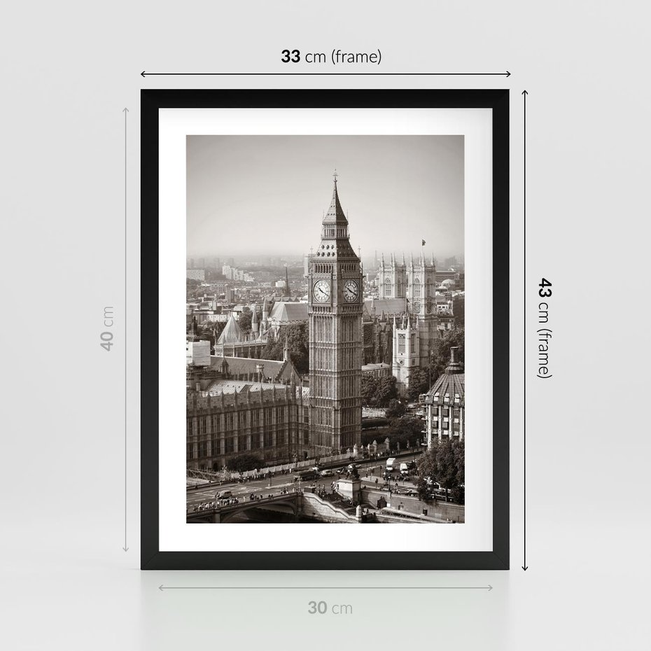 Plakat w ramie 30x40 - Magiczna esencja Londynu: Big Ben i miasto - Big Ben, Londyn - rama czarna
