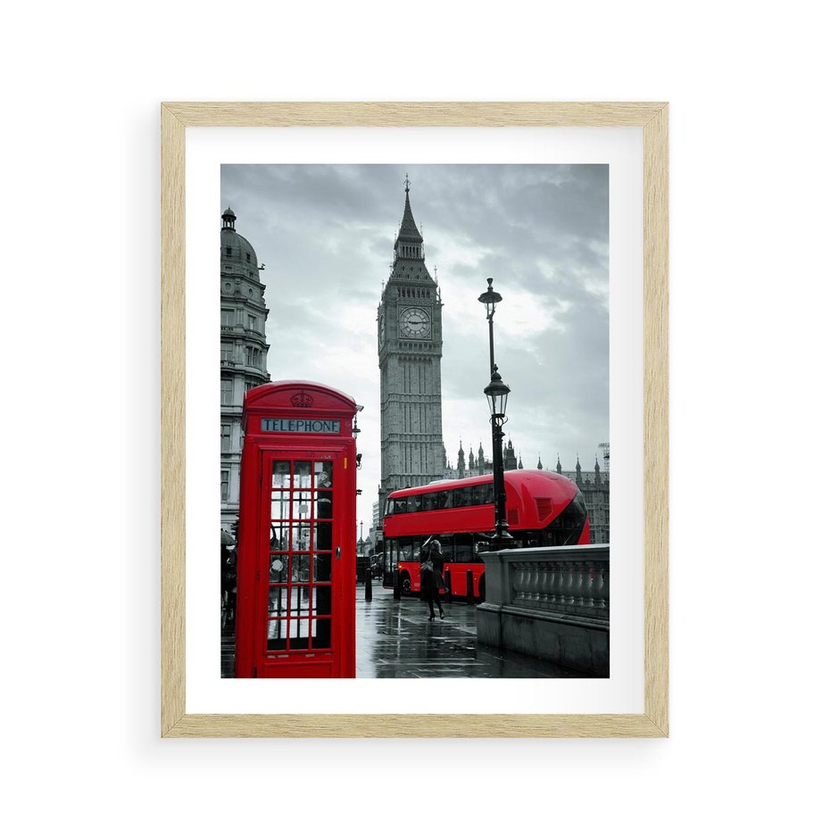 Plakat w ramie 40x50 - Uliczka z charakterystyczną budką w Londynie - Londyn, budka - rama drewno