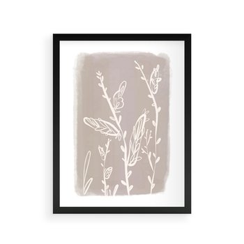 Plakat w ramie 30x40 - Roślinne Przeniknięcia - nowoczesny subtelny plakat, beżowy - rama czarna