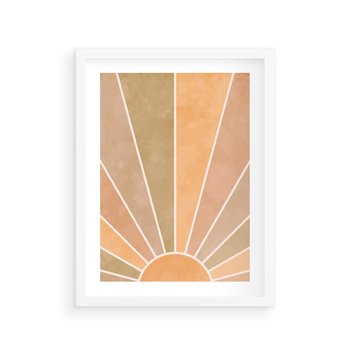 Plakat w ramie 40x50 - Grafika Boho w Odcieniach Pomarańczu - boho słońce, grafika - rama biała