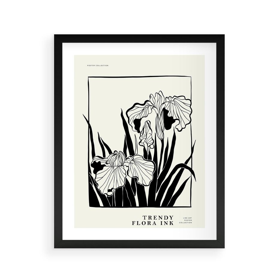 Plakat w ramie 40x50 - Spojrzenia na szkicowaną przeszłość - kwiaty, typografia - rama czarna