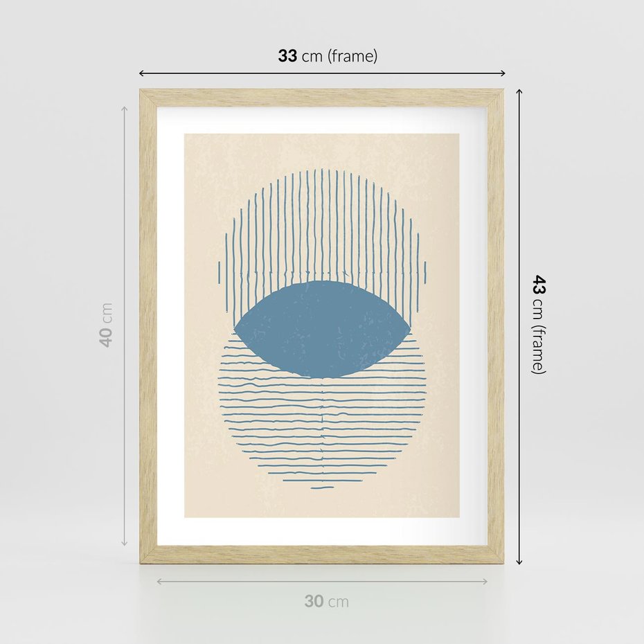 Plakat w ramie 30x40 - Wnętrza Refleksji - geometryczne kształty, koła - rama drewno