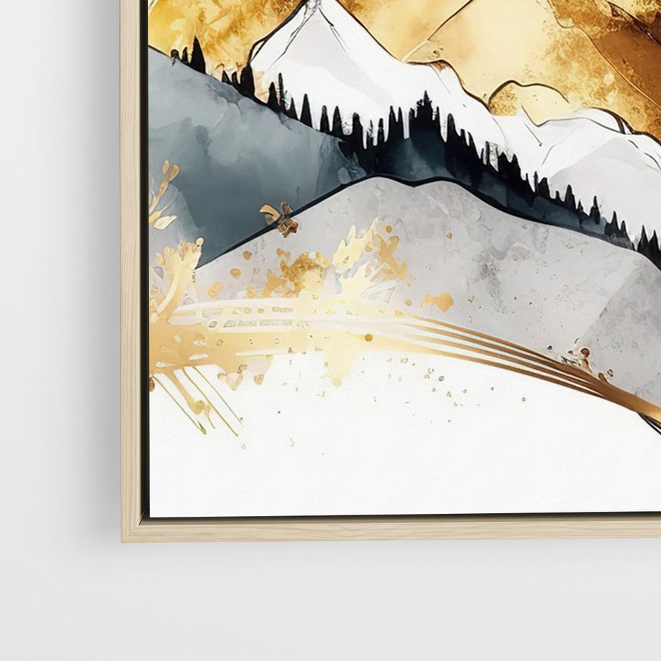 Obraz w ramie 80x120 - Złote Góry - akwarela, graficzne góry - rama drewno