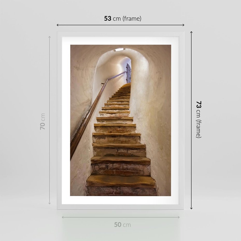 Plakat w ramie 50x70 - Schody Wymiarów - schody, tunel - rama biała