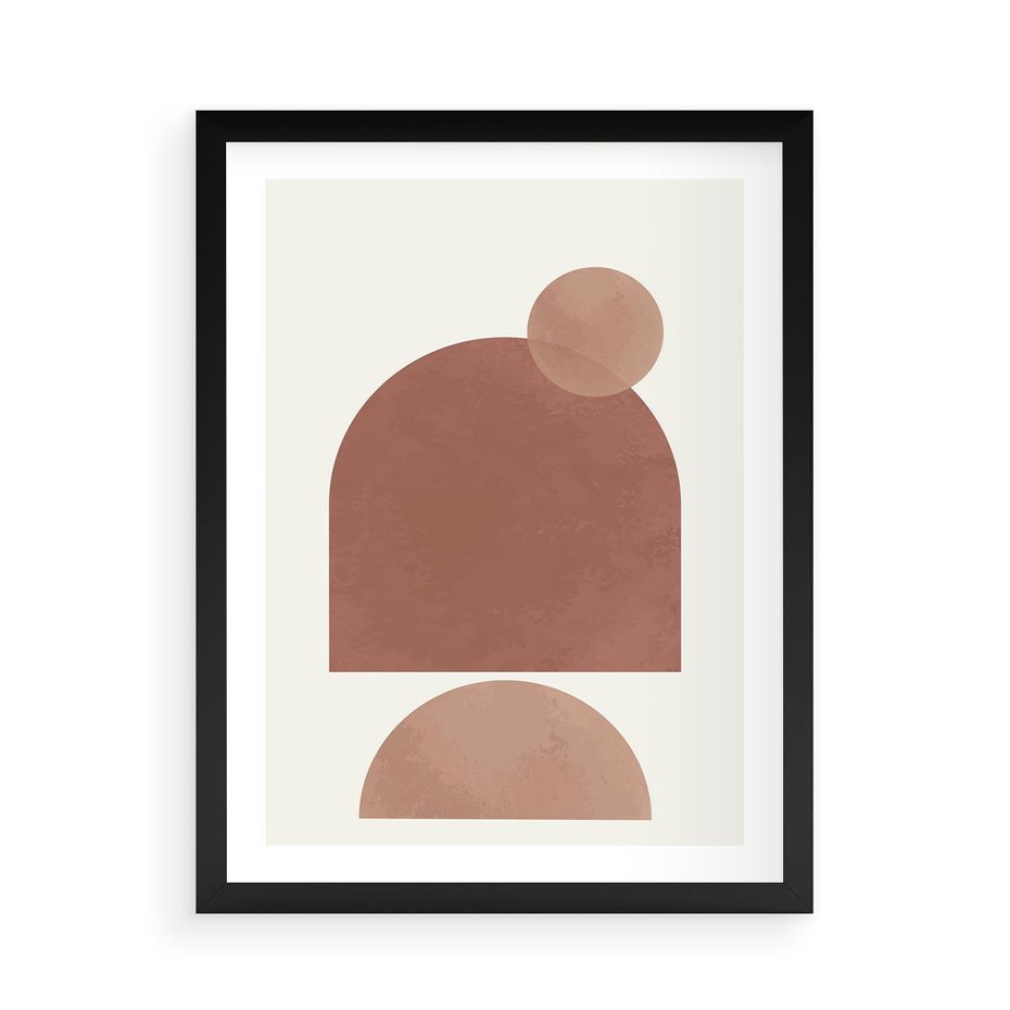 Plakat w ramie 50x70 - Rozkwitające Odbicia - abstrakcyjne geometryczne kształty, odcienie brązu i beżu - rama czarna