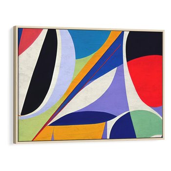 Obraz w ramie 70x50 - Kolorowe Przesunięcia Kształtów - abstrakcyjny obraz olejny, żywe kolory - rama drewno