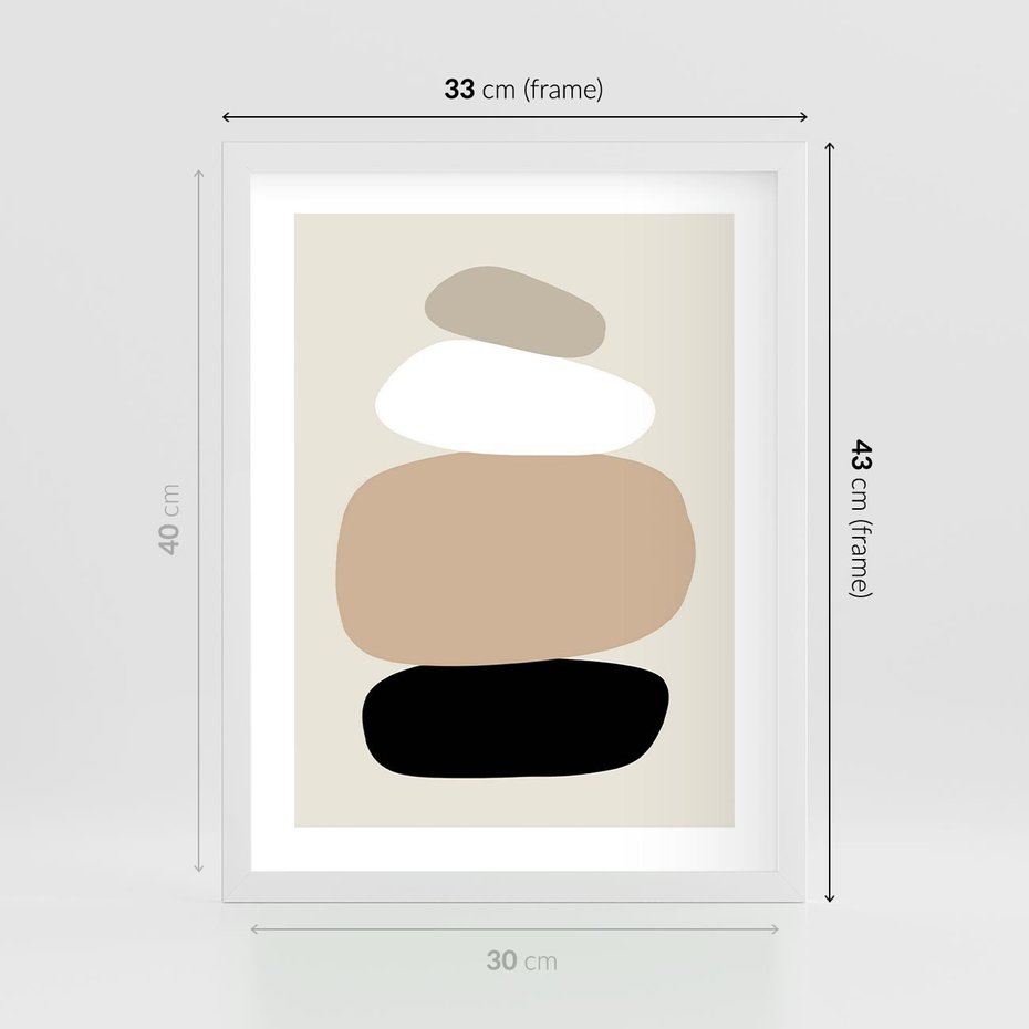 Plakat w ramie 30x40 - Zgeometryzowane Kształty - modernistyczny plakat, obłe kształty - rama biała