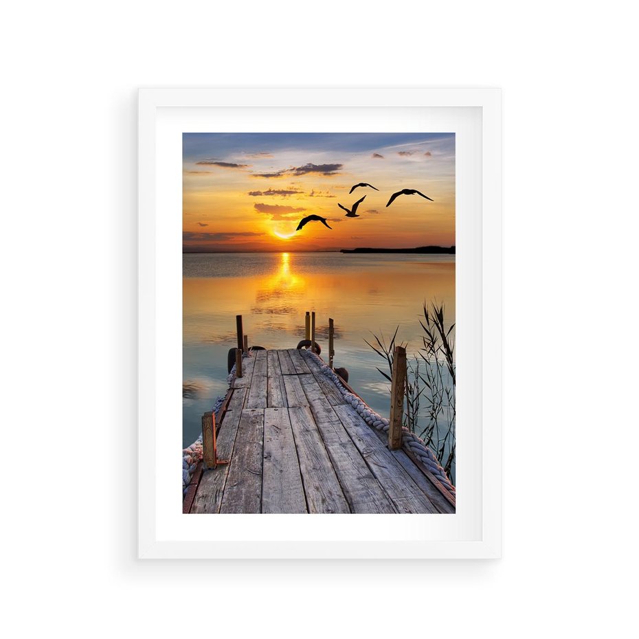 Plakat w ramie 30x40 - Magia zachodu słońca - zachód, słońca - rama biała
