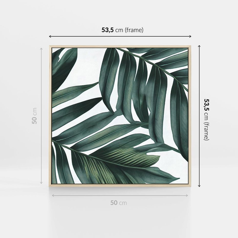 Obraz w ramie 50x50 - Ruchome liście czasu - liście palmy, tropikalne - rama drewno