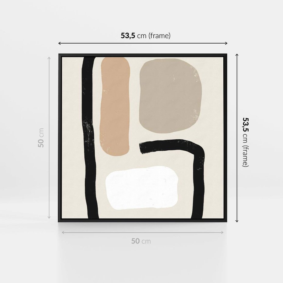 Obraz w ramie 50x50 - Kształtne Formy - geometryczne nieregularne kształty, nowoczesna kompozycja - rama czarna