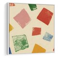 Obraz w ramie 80x80 - Tęczowe Rytmy - kolorowe tęczowe kwadraty, wesoły kolaż - rama biała