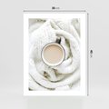 Plakat bez ramy 30x40 - Kawa na Wełnianym Kocu - kawa, biały wełniany koc