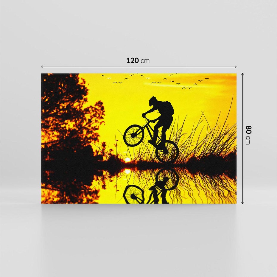 Obraz na płótnie 120x80 - Rower przy zachodzie słońca - rower, zachód