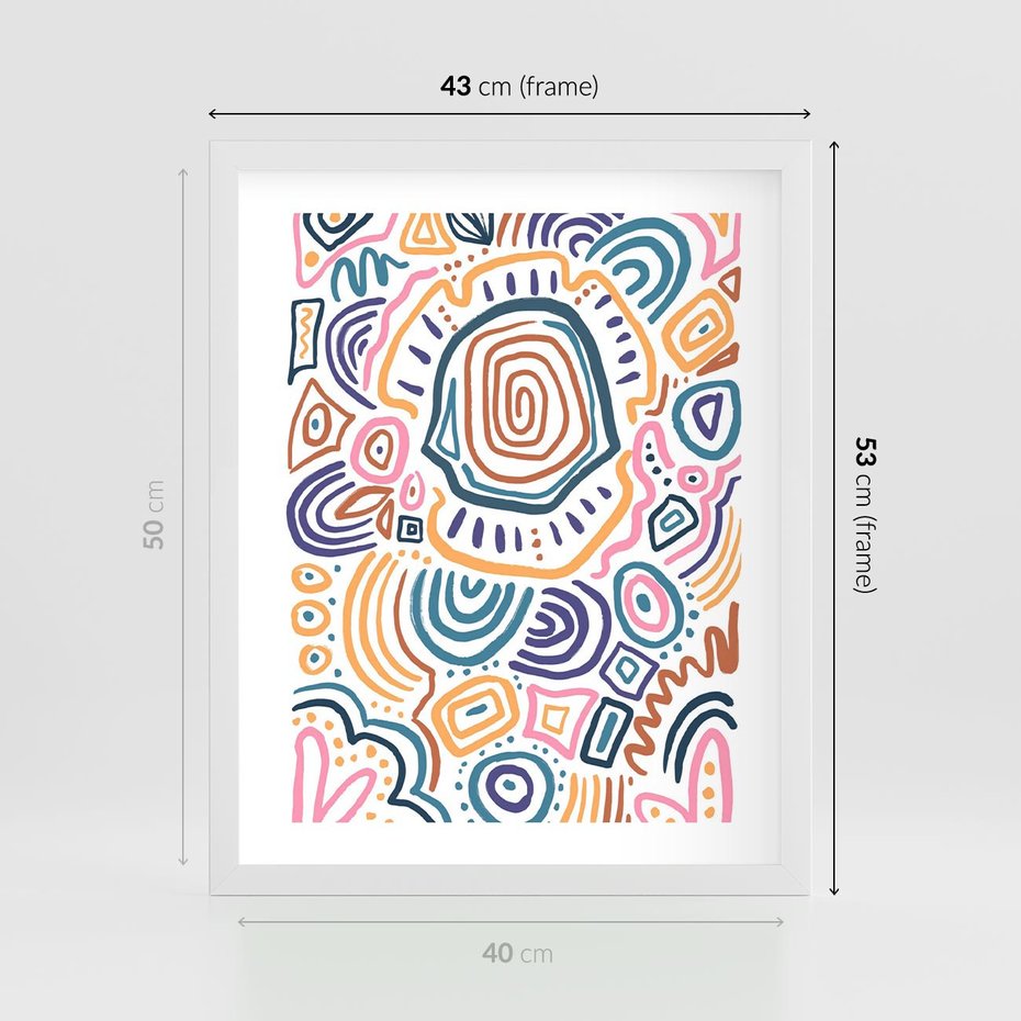 Plakat w ramie 40x50 - Strukturalne Odbicia Boho - kolorowe etniczne wzory, tęczowe żywe kolory - rama biała