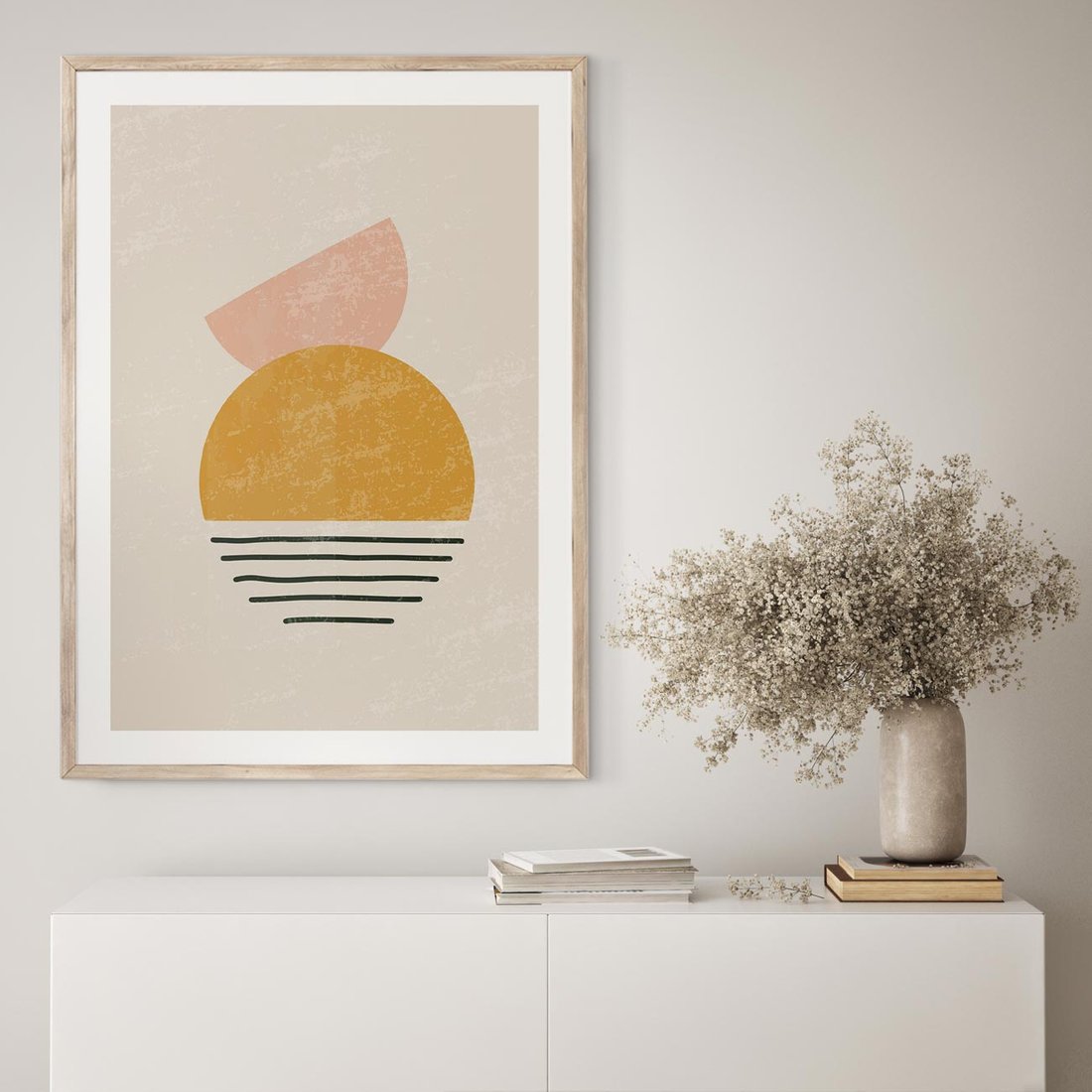 Plakat w ramie 50x70 - Krótka Forma - abstrakcyjna sztuka, boho kształty - rama drewno
