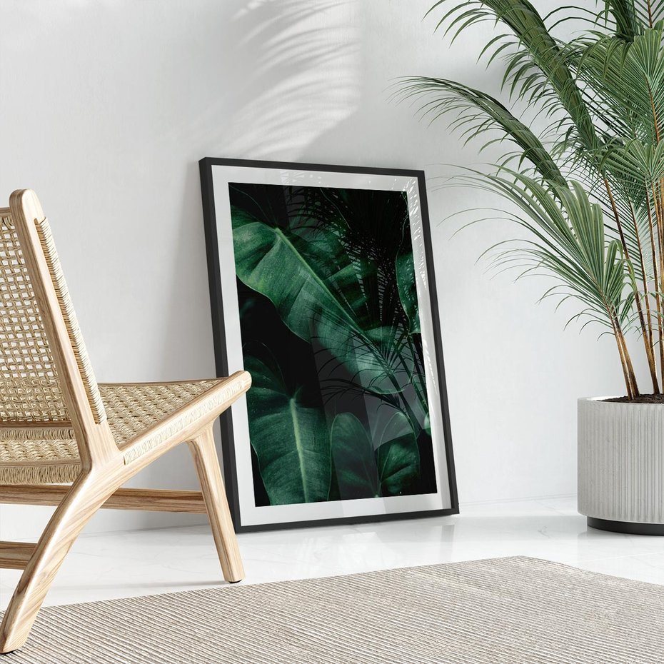 Plakat bez ramy 50x70 - Liście Bananowca - minimalizm, zielone liście bananowca