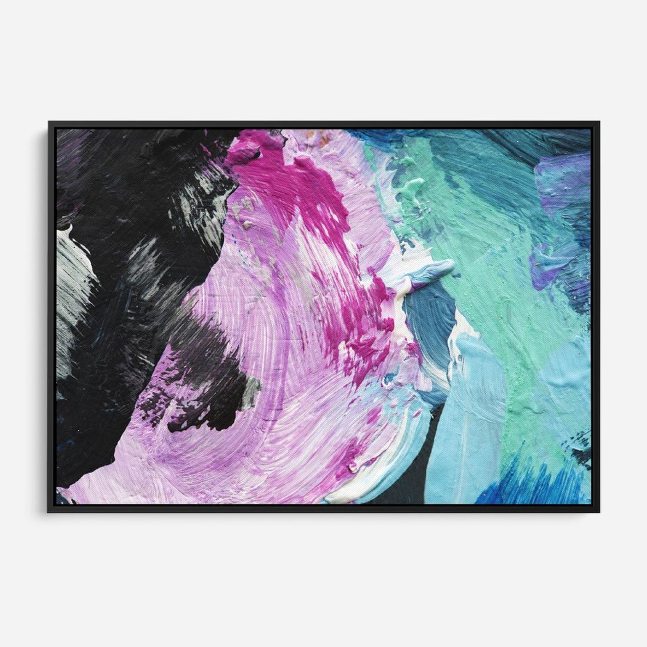 Obraz w ramie 70x50 - Kolorowy rój wyobraźni - rozlane kolorowe farby olejne, abstrakcja - rama czarna