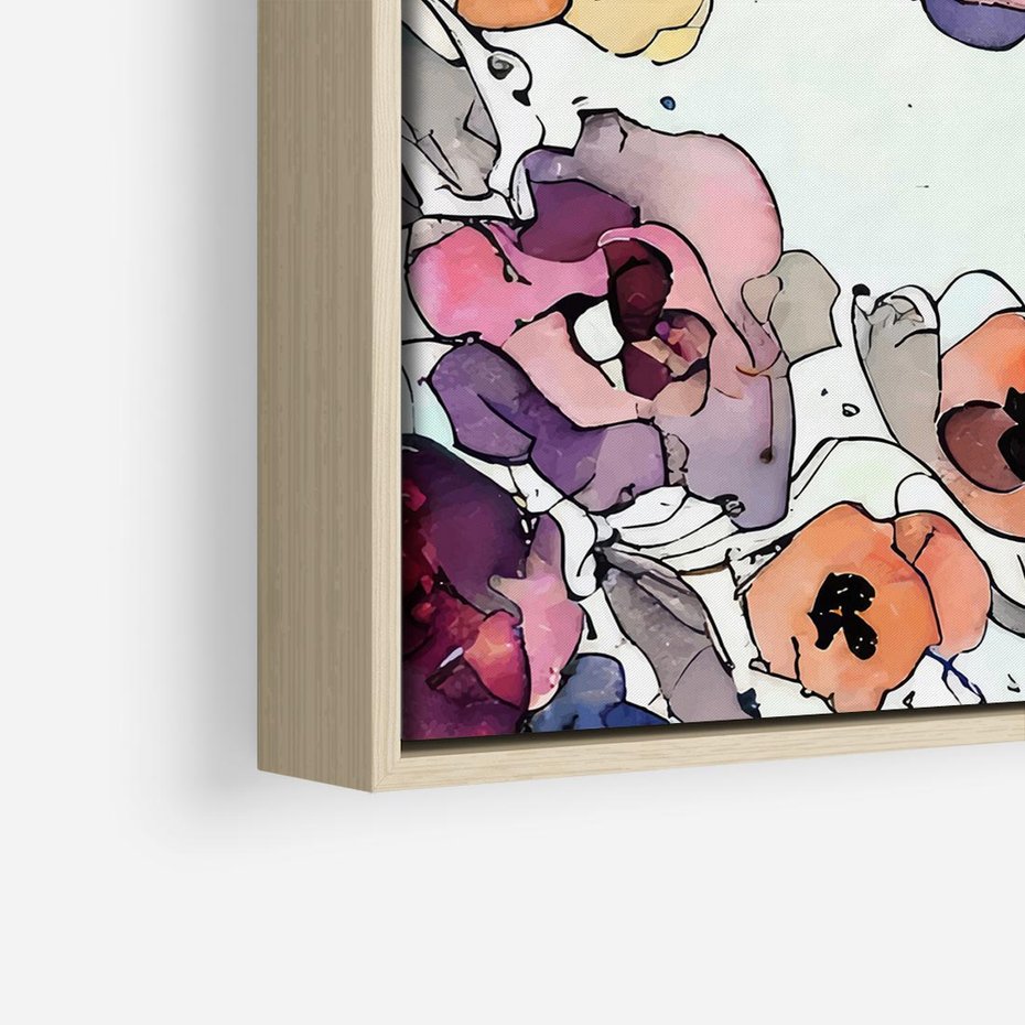 Obraz w ramie 50x50 - Rozkwitające marzenia - akwarelowe kwiaty, kolory - rama drewno