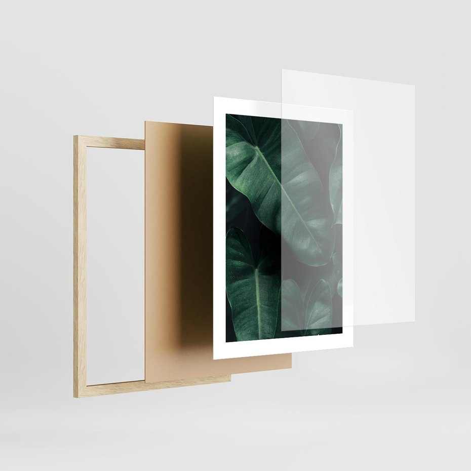 Plakat w ramie 30x40 - Liście Bananowca - minimalizm, zielone liście bananowca - rama drewno